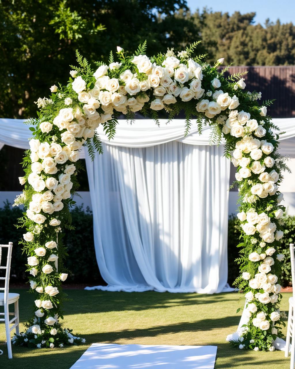 White floral arch for wedding ceremony