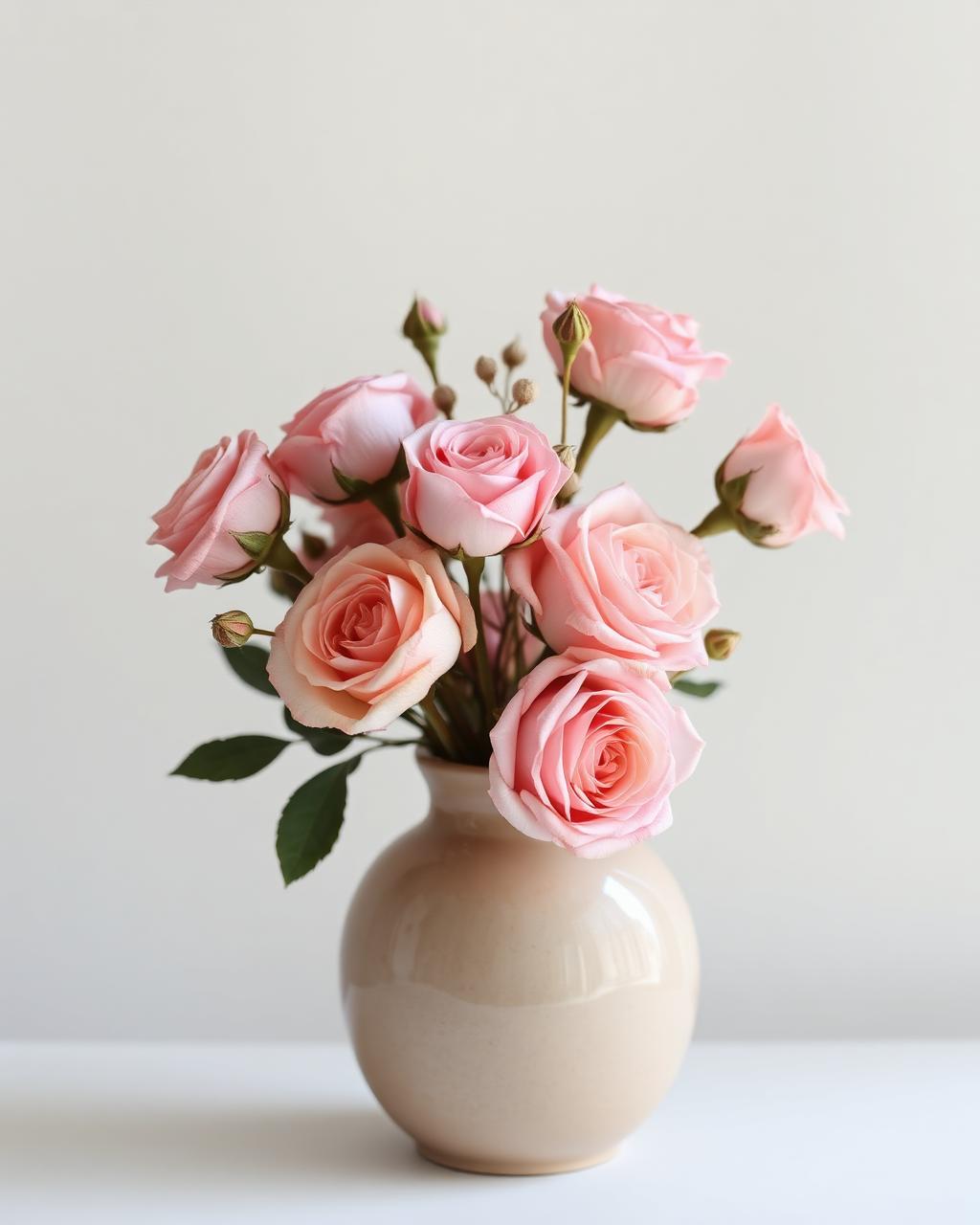 Pink roses in a ceramic vase